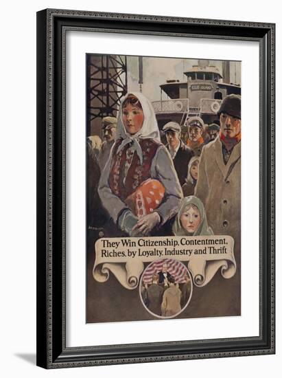 1920s American Banking Poster, Immigrants Ariving in America-null-Framed Giclee Print