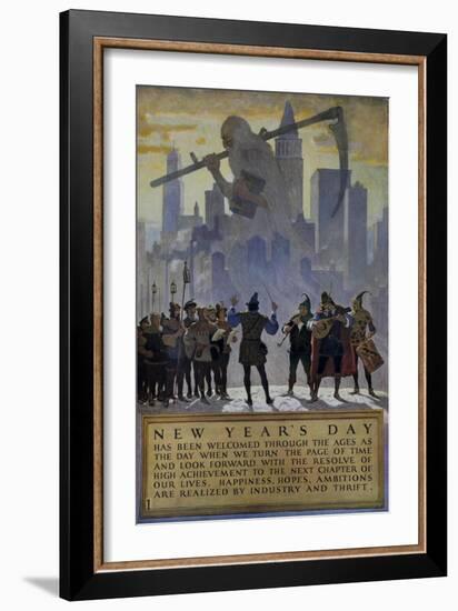 1920s American Banking Poster, New Year's Day-null-Framed Giclee Print