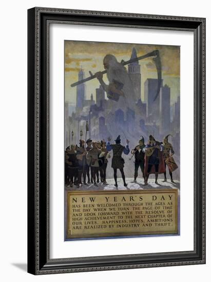1920s American Banking Poster, New Year's Day-null-Framed Giclee Print