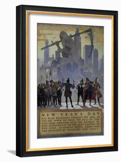 1920s American Banking Poster, New Year's Day-null-Framed Giclee Print