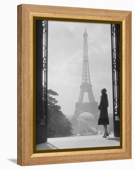 1920s Anonymous Silhouetted Woman Standing in Profile in the Trocadero across the Seine-null-Framed Premier Image Canvas