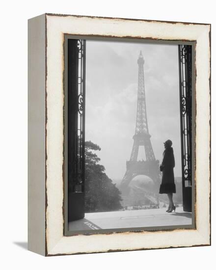 1920s Anonymous Silhouetted Woman Standing in Profile in the Trocadero across the Seine-null-Framed Premier Image Canvas