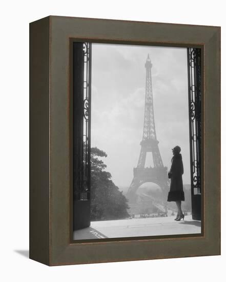 1920s Anonymous Silhouetted Woman Standing in Profile in the Trocadero across the Seine-null-Framed Premier Image Canvas