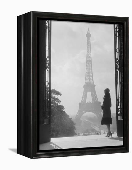 1920s Anonymous Silhouetted Woman Standing in Profile in the Trocadero across the Seine-null-Framed Premier Image Canvas