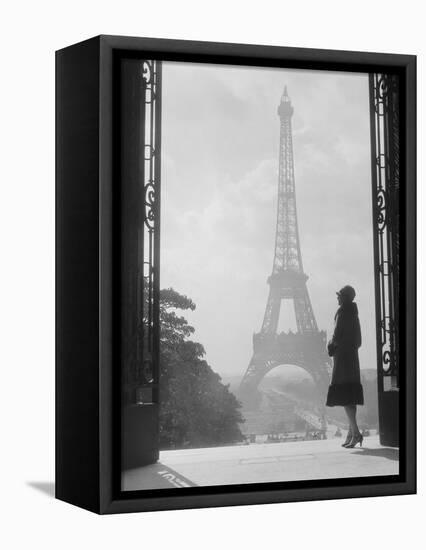 1920s Anonymous Silhouetted Woman Standing in Profile in the Trocadero across the Seine-null-Framed Premier Image Canvas