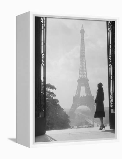 1920s Anonymous Silhouetted Woman Standing in Profile in the Trocadero across the Seine-null-Framed Premier Image Canvas