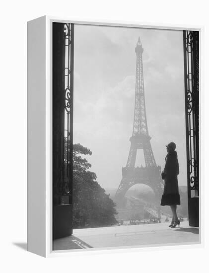 1920s Anonymous Silhouetted Woman Standing in Profile in the Trocadero across the Seine-null-Framed Premier Image Canvas