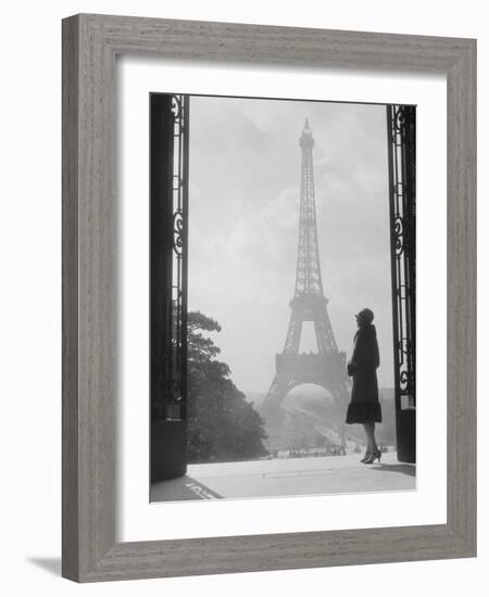 1920s Anonymous Silhouetted Woman Standing in Profile in the Trocadero across the Seine-null-Framed Photographic Print