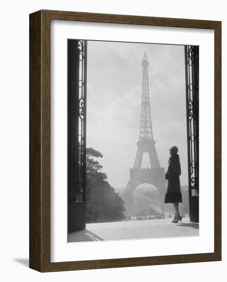 1920s Anonymous Silhouetted Woman Standing in Profile in the Trocadero across the Seine-null-Framed Photographic Print