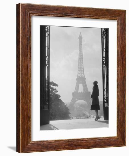 1920s Anonymous Silhouetted Woman Standing in Profile in the Trocadero across the Seine-null-Framed Photographic Print