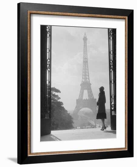 1920s Anonymous Silhouetted Woman Standing in Profile in the Trocadero across the Seine-null-Framed Photographic Print