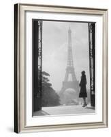 1920s Anonymous Silhouetted Woman Standing in Profile in the Trocadero across the Seine-null-Framed Photographic Print