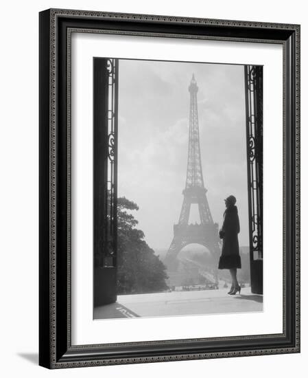 1920s Anonymous Silhouetted Woman Standing in Profile in the Trocadero across the Seine-null-Framed Photographic Print