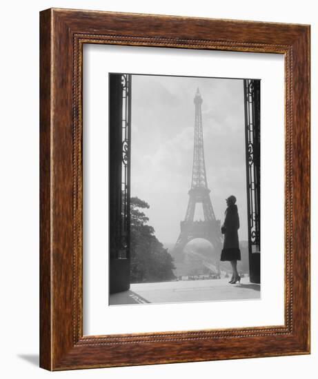 1920s Anonymous Silhouetted Woman Standing in Profile in the Trocadero across the Seine-null-Framed Photographic Print