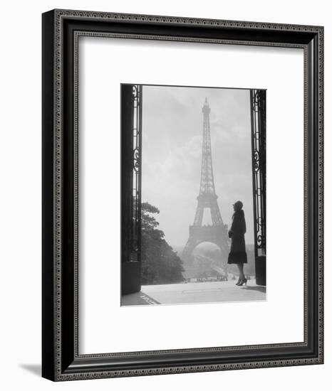 1920s Anonymous Silhouetted Woman Standing in Profile in the Trocadero across the Seine-null-Framed Photographic Print