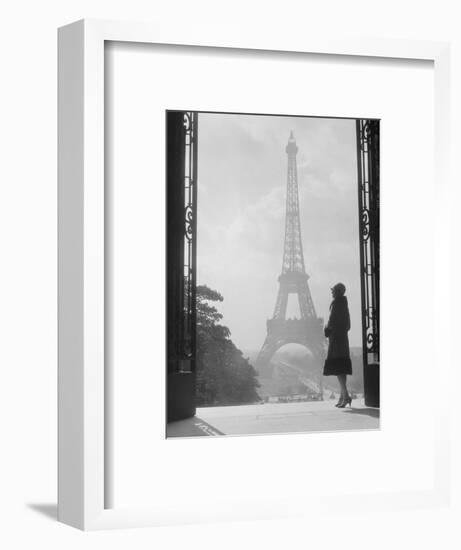 1920s Anonymous Silhouetted Woman Standing in Profile in the Trocadero across the Seine-null-Framed Photographic Print