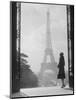 1920s Anonymous Silhouetted Woman Standing in Profile in the Trocadero across the Seine-null-Mounted Photographic Print
