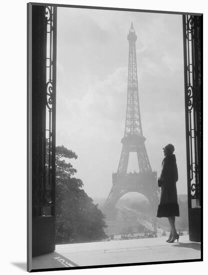 1920s Anonymous Silhouetted Woman Standing in Profile in the Trocadero across the Seine-null-Mounted Photographic Print