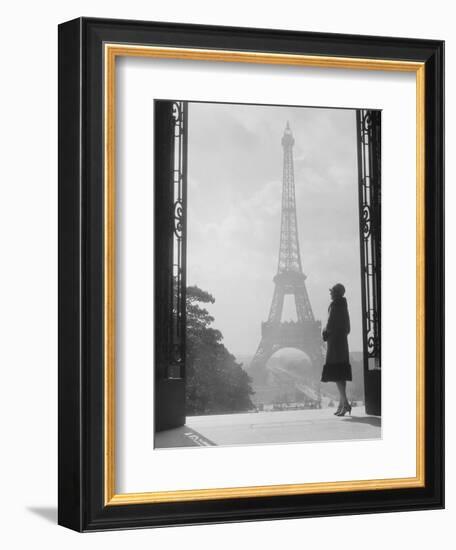 1920s Anonymous Silhouetted Woman Standing in Profile in the Trocadero across the Seine-null-Framed Photographic Print