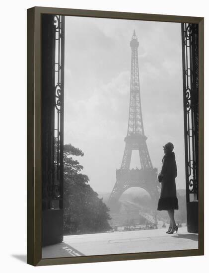 1920s Anonymous Silhouetted Woman Standing in Profile in the Trocadero across the Seine-null-Framed Premier Image Canvas