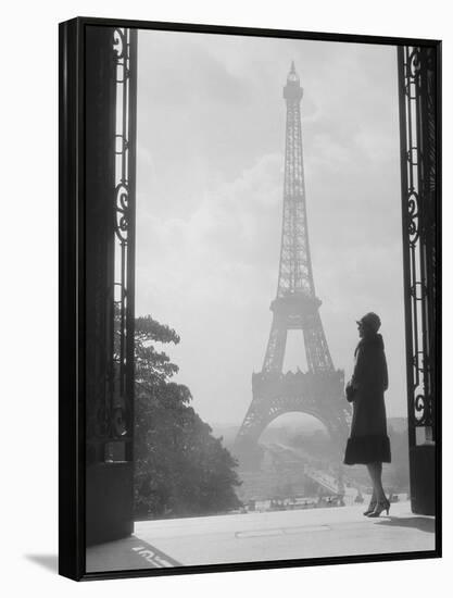 1920s Anonymous Silhouetted Woman Standing in Profile in the Trocadero across the Seine-null-Framed Premier Image Canvas