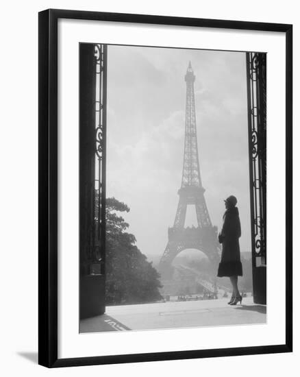 1920s Anonymous Silhouetted Woman Standing in Profile in the Trocadero across the Seine-null-Framed Photographic Print