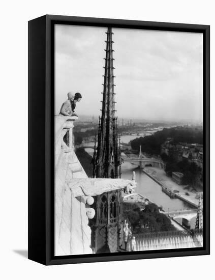 1920s Two Women Looking Out from Top of Notre Dame Cathedral Paris, France-null-Framed Premier Image Canvas