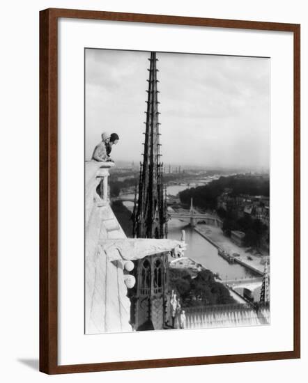 1920s Two Women Looking Out from Top of Notre Dame Cathedral Paris, France-null-Framed Photographic Print