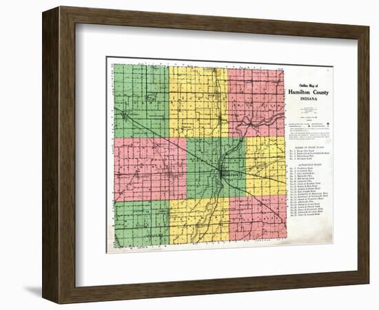 1922, Hamilton County Outline Map, Indiana, United States-null-Framed Giclee Print