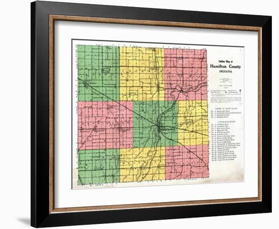1922, Hamilton County Outline Map, Indiana, United States-null-Framed Giclee Print