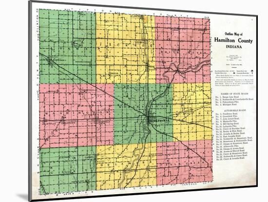 1922, Hamilton County Outline Map, Indiana, United States-null-Mounted Giclee Print