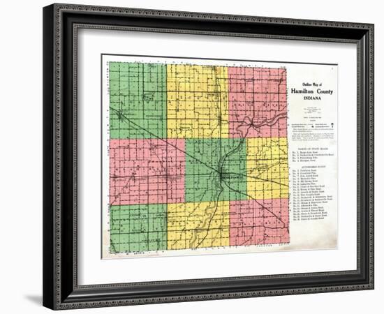 1922, Hamilton County Outline Map, Indiana, United States-null-Framed Giclee Print