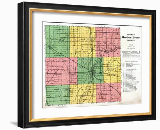 1922, Hamilton County Outline Map, Indiana, United States-null-Framed Giclee Print