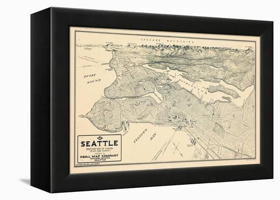 1925, Seattle Bird's Eye View, Washington, United States-null-Framed Premier Image Canvas