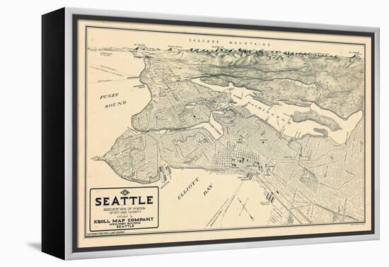 1925, Seattle Bird's Eye View, Washington, United States-null-Framed Premier Image Canvas