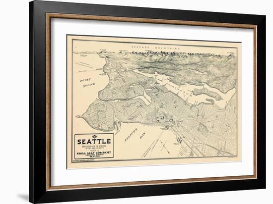 1925, Seattle Bird's Eye View, Washington, United States-null-Framed Giclee Print