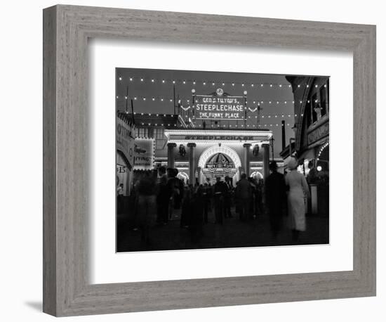 1930s-1940s Night Lights Amusement Park Brooklyn, NY-null-Framed Photographic Print