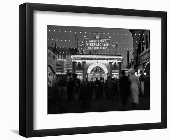 1930s-1940s Night Lights Amusement Park Brooklyn, NY-null-Framed Photographic Print