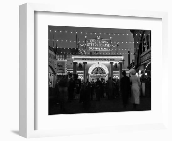 1930s-1940s Night Lights Amusement Park Brooklyn, NY-null-Framed Photographic Print