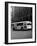 1930s-1940s Public Transportation Trackless Trolley Electric Bus About to Round Street Corner-null-Framed Photographic Print