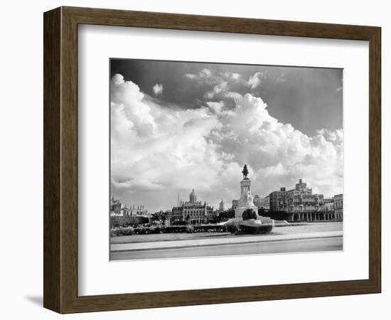 1930s-1940s Skyline of Monument to Maxima Gomez in Center Dramatic Sky Clouds Havana Cuba-null-Framed Photographic Print