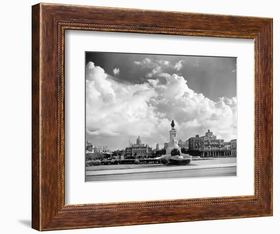 1930s-1940s Skyline of Monument to Maxima Gomez in Center Dramatic Sky Clouds Havana Cuba-null-Framed Photographic Print