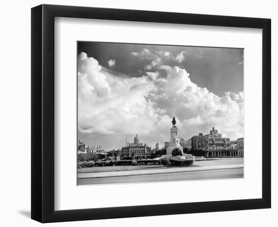 1930s-1940s Skyline of Monument to Maxima Gomez in Center Dramatic Sky Clouds Havana Cuba-null-Framed Photographic Print