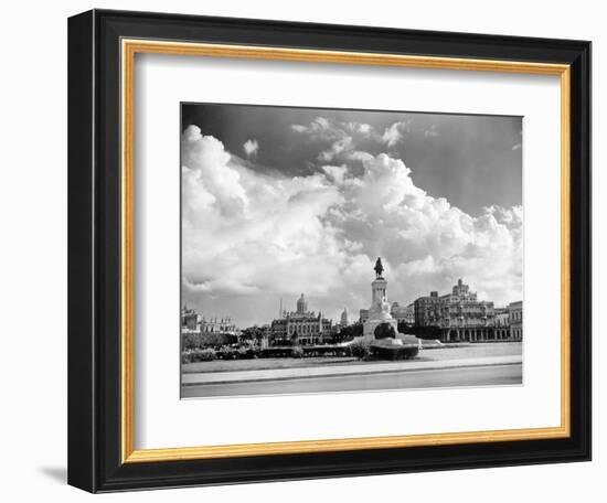 1930s-1940s Skyline of Monument to Maxima Gomez in Center Dramatic Sky Clouds Havana Cuba-null-Framed Photographic Print