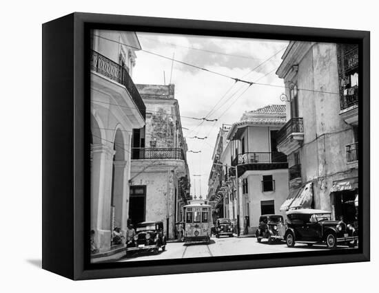 1930s-1940s Street Scene Cars Trolley Havana Cuba-null-Framed Premier Image Canvas