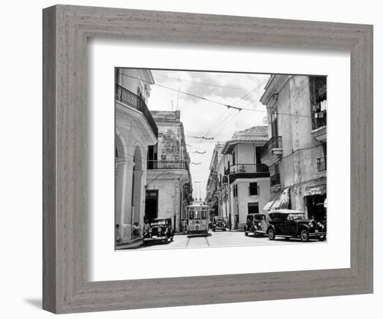 1930s-1940s Street Scene Cars Trolley Havana Cuba-null-Framed Photographic Print