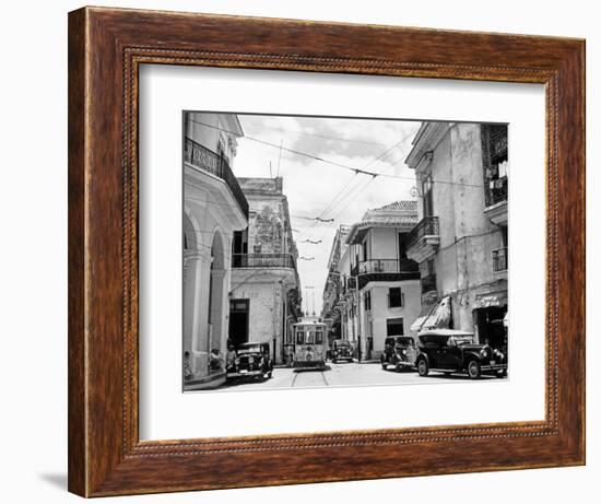 1930s-1940s Street Scene Cars Trolley Havana Cuba-null-Framed Photographic Print