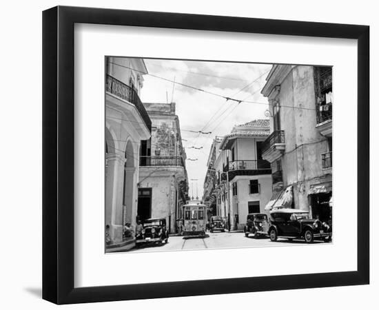 1930s-1940s Street Scene Cars Trolley Havana Cuba-null-Framed Photographic Print