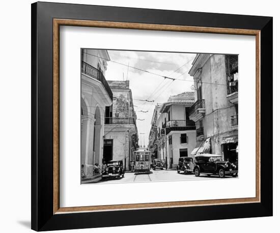 1930s-1940s Street Scene Cars Trolley Havana Cuba-null-Framed Photographic Print