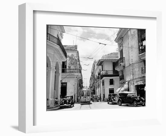 1930s-1940s Street Scene Cars Trolley Havana Cuba-null-Framed Photographic Print